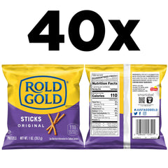 Rold Gold pretzel sticks shown in a snack display with dipping sauces for pairings