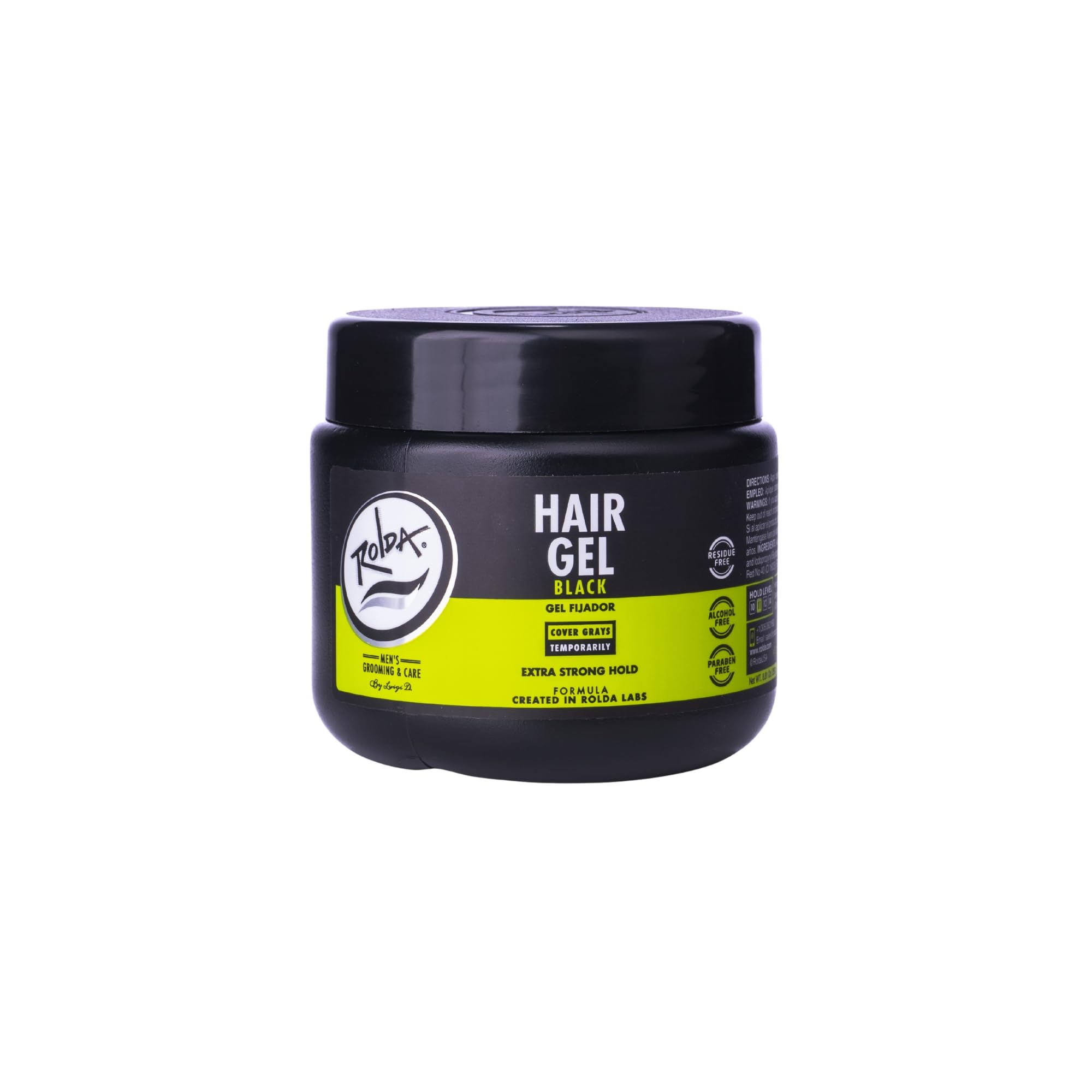 Rolda black hair gel bottle for versatile styling
