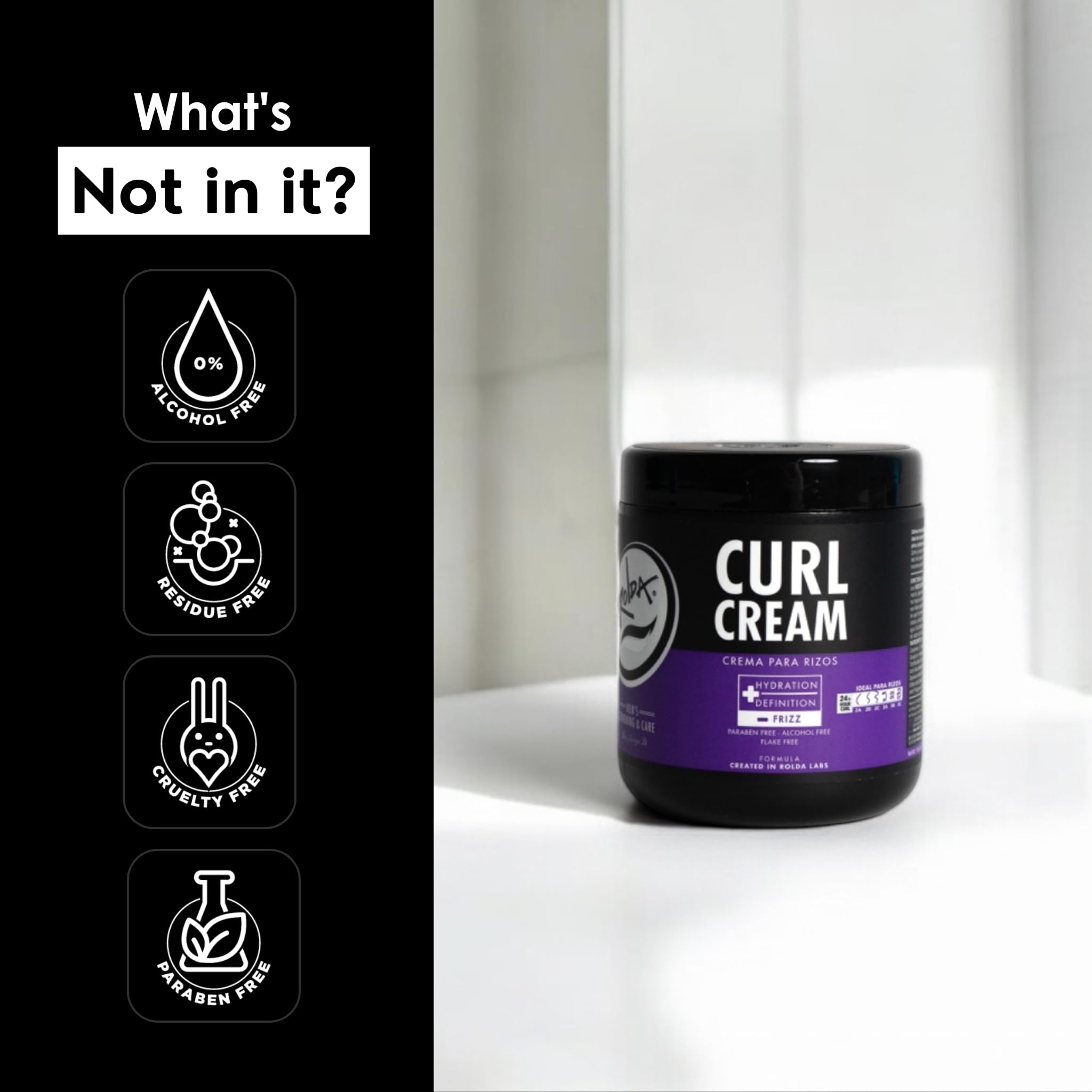 Rolda Curl Cream hands cupping curls for easy manageability