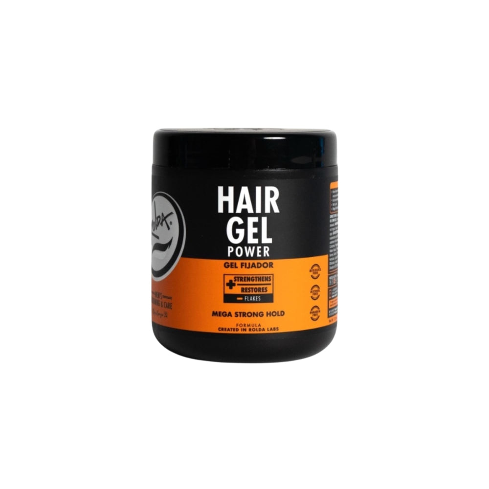 Rolda Power Styling Gel bottle front with 17.6oz packaging, strong hold.