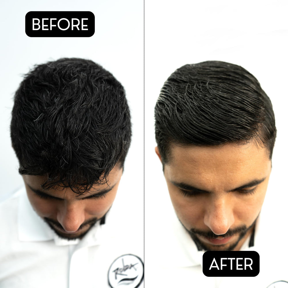 Rolda Power Styling Gel wet-look shine on hair.