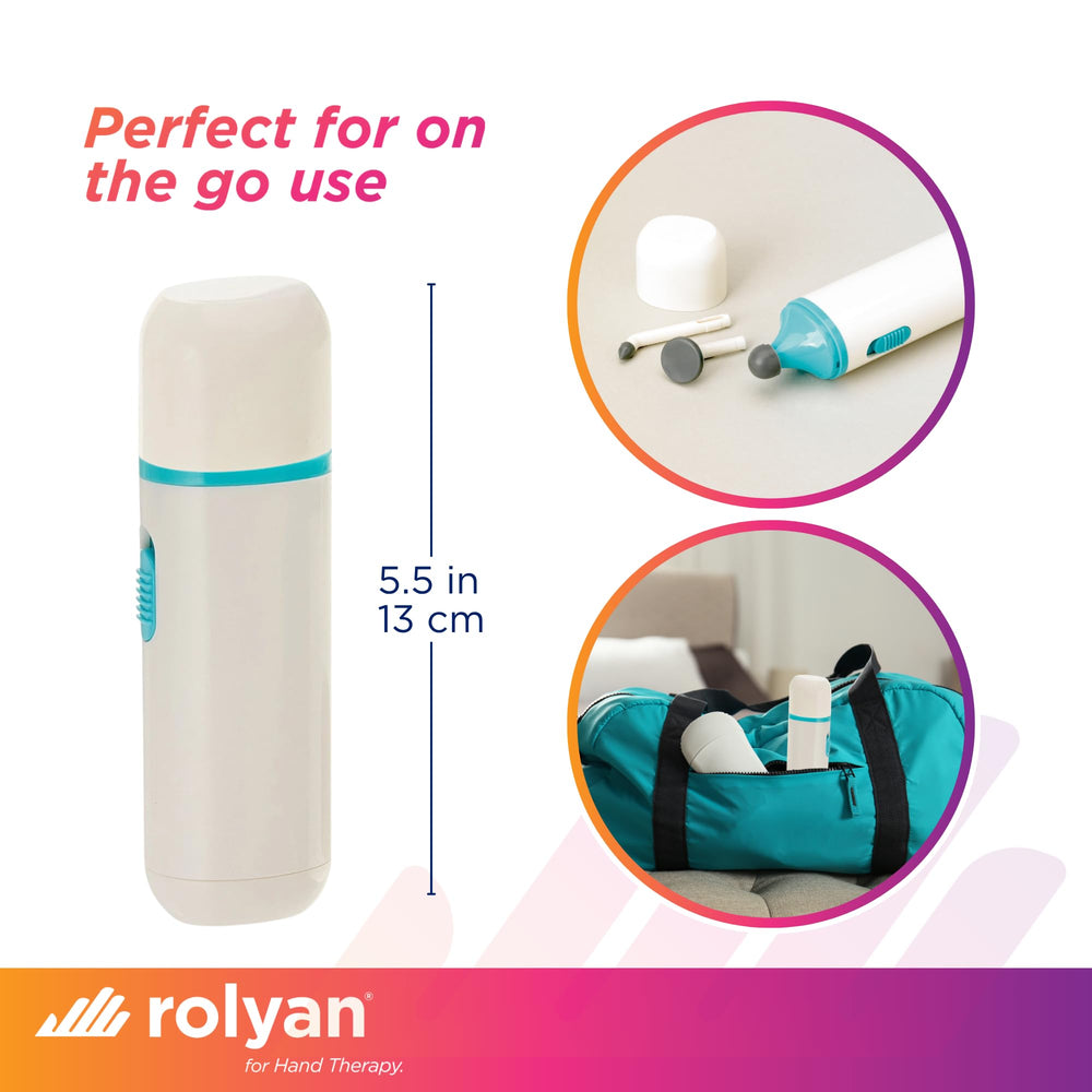 Rolyan Mini Massager flat head targets broad areas for gentle relief.