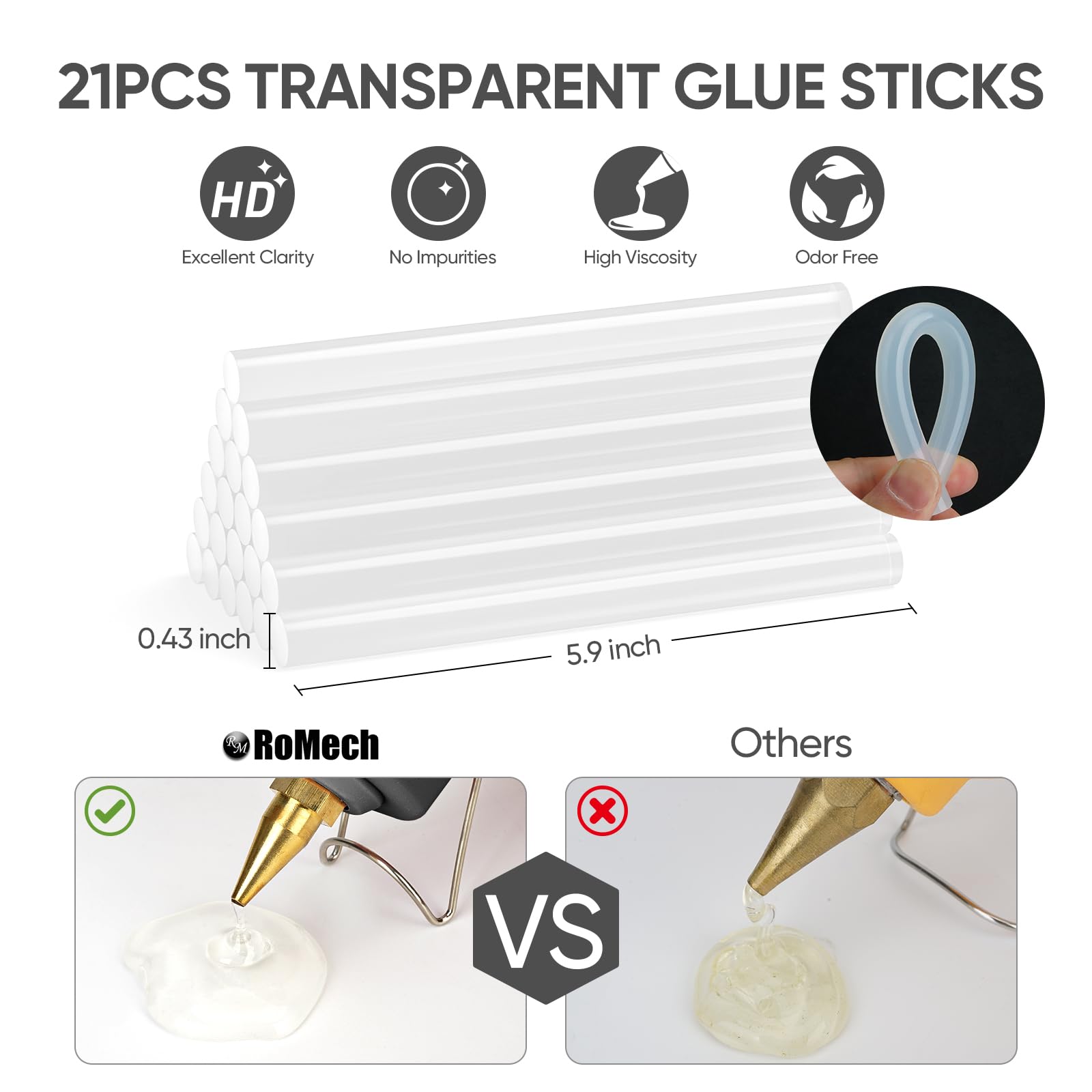 ROMECH 21 odor-free glue sticks for steady, mess-free projects.