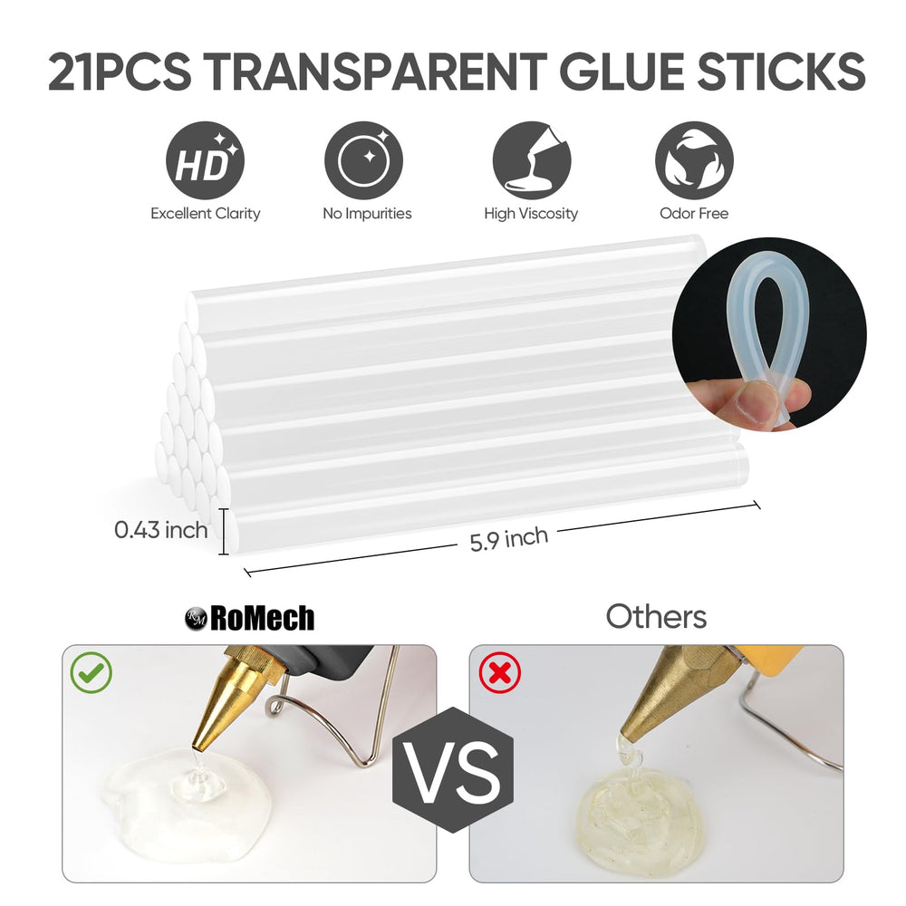 ROMECH 21 odor-free glue sticks for steady, mess-free projects.