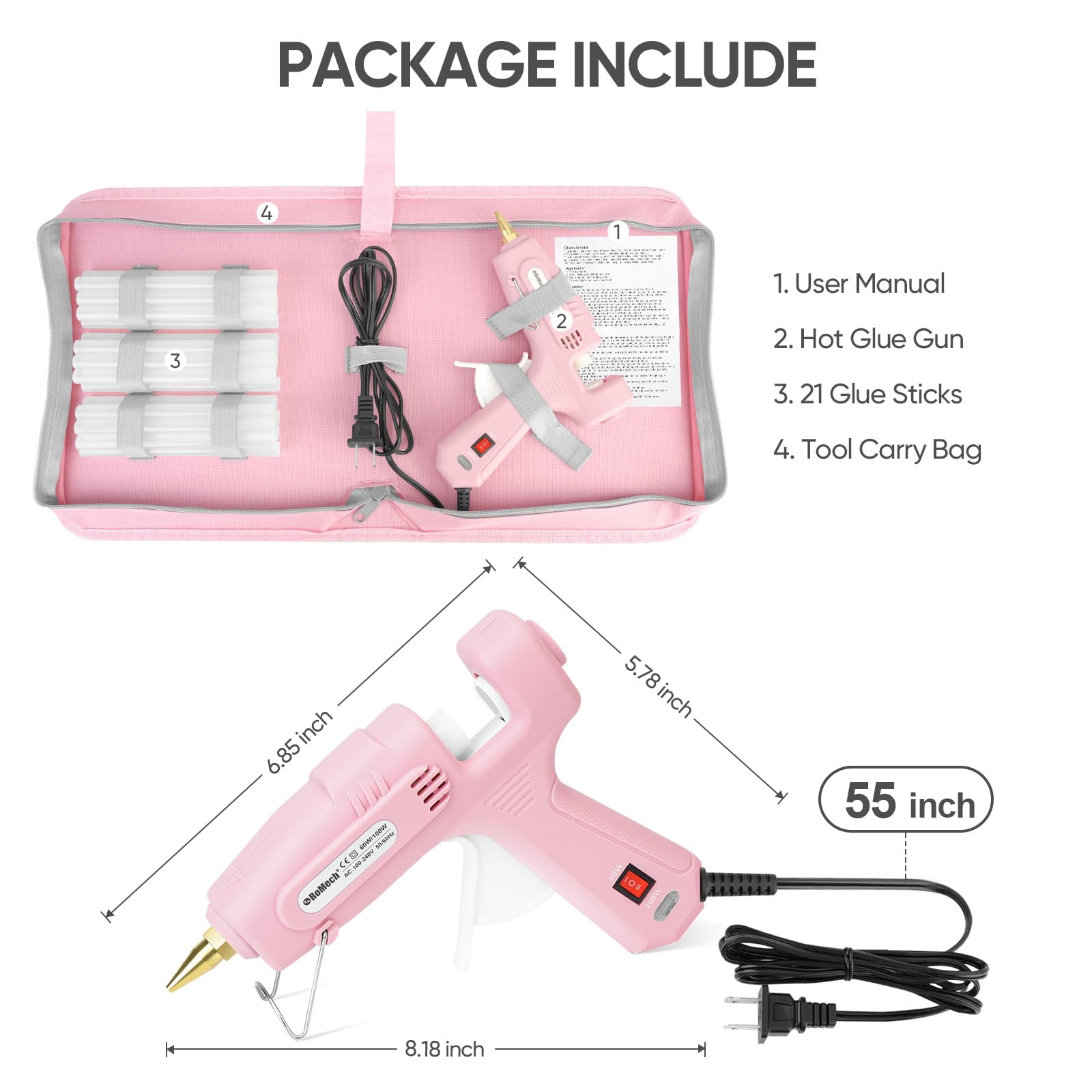 ROMECH premium carry case keeps glue gun and sticks organized