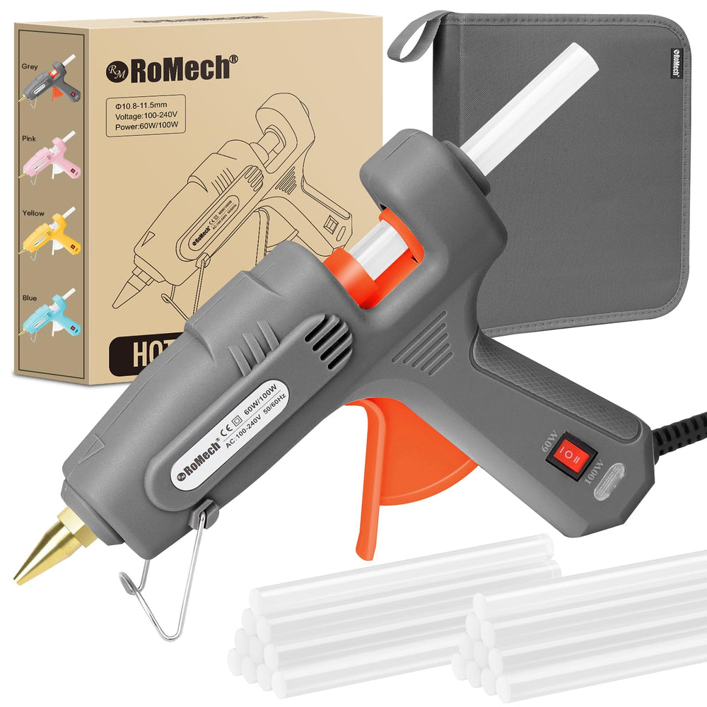 ROMECH full-size hot glue gun with dual power for versatile crafting and repairs.