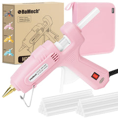ROMECH dual-power hot glue gun in pink for versatile bonding and projects