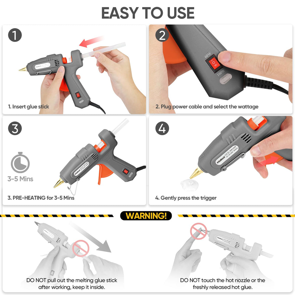 ROMECH gray glue gun in use with ergonomic design for comfort.