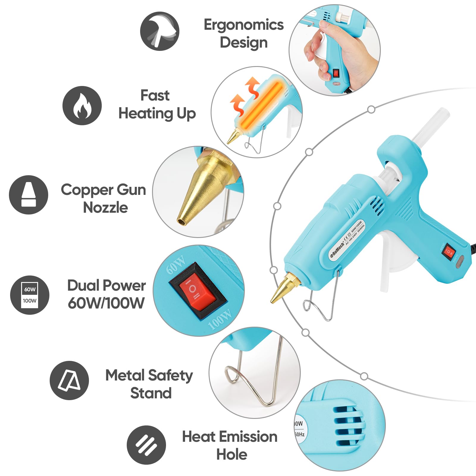 ROMECH glue gun preheats quickly to 410°F for heavy materials