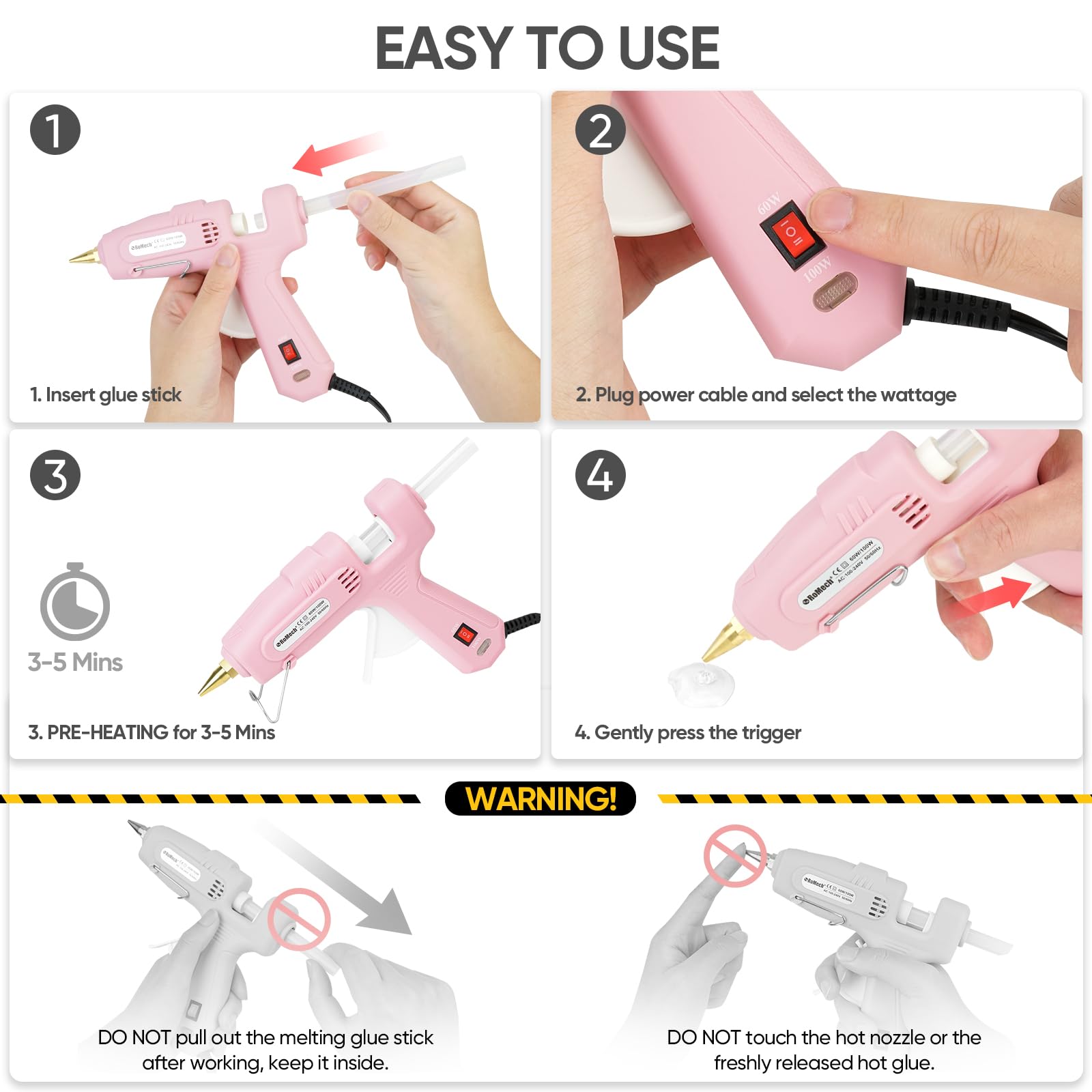 ROMECH pink hot glue gun ideal for hobby crafts and DIY projects