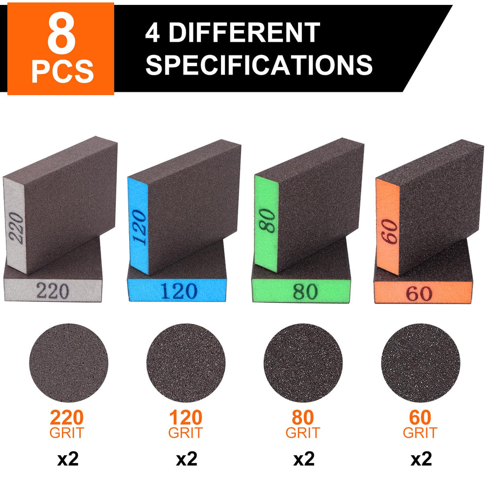Romeda 8-pack sanding block 80 grit green smooths surfaces with controlled aggression