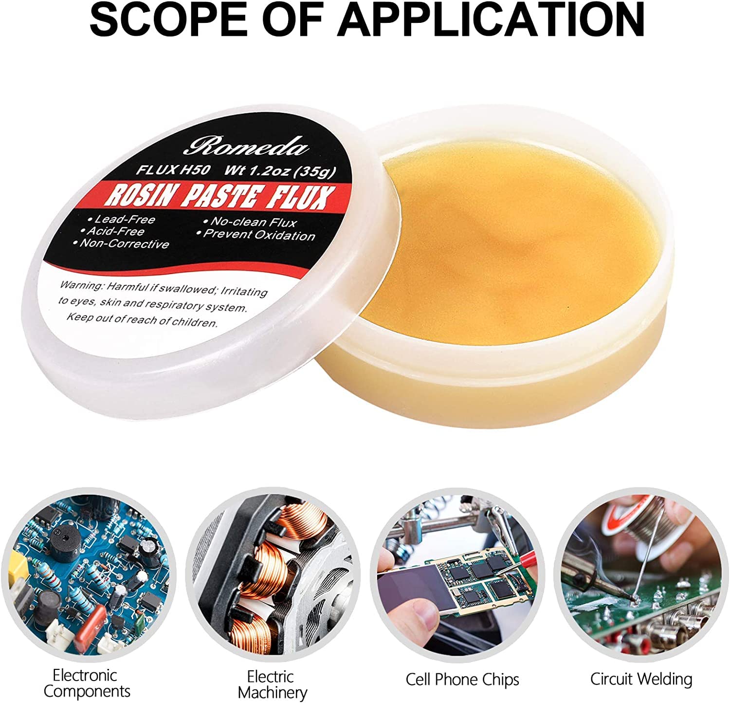 Romeda flux paste compatibility with copper and gold for electronics