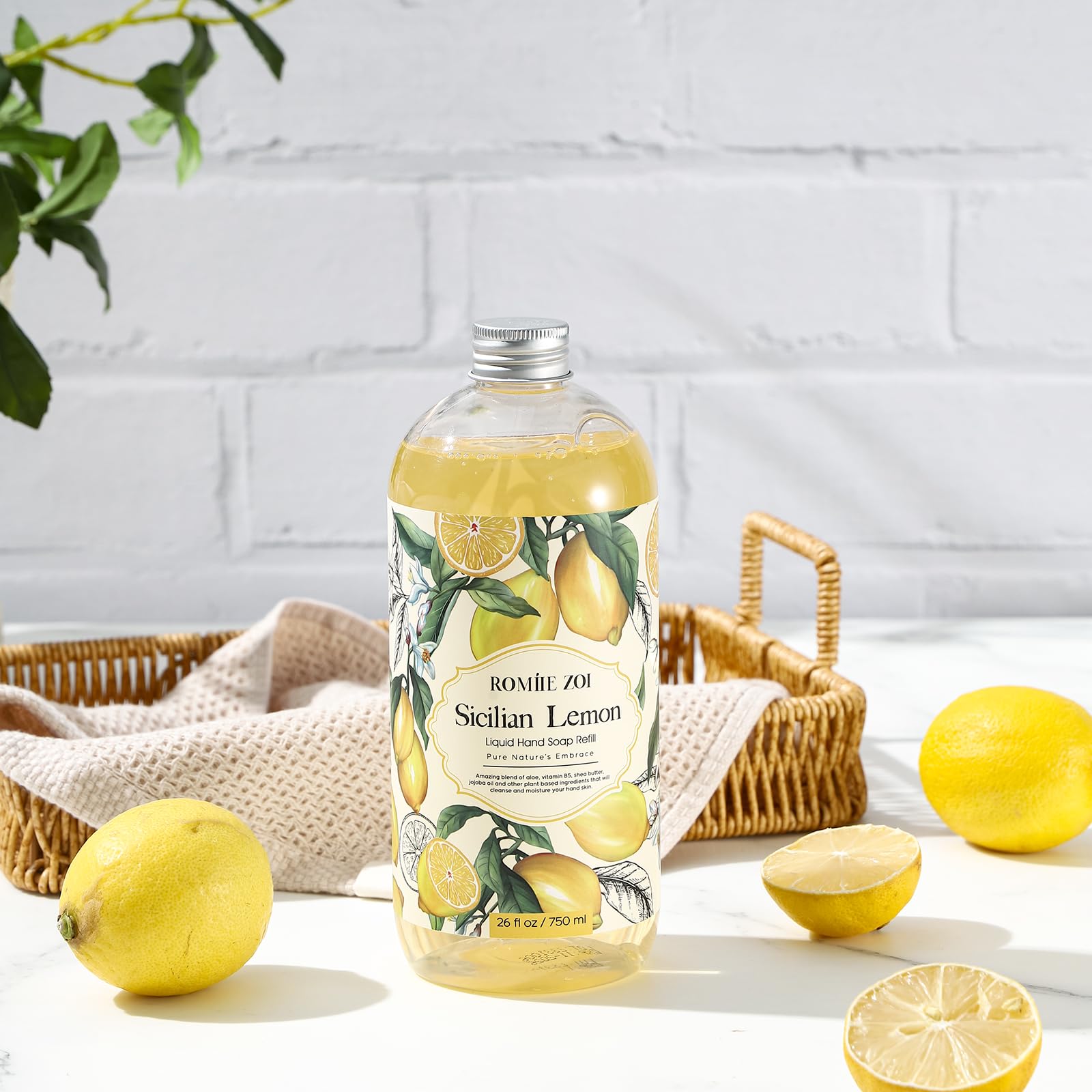 ROMIIE ZOI lemon hand soap refill packaging showcases generous 750 ml size for home use.