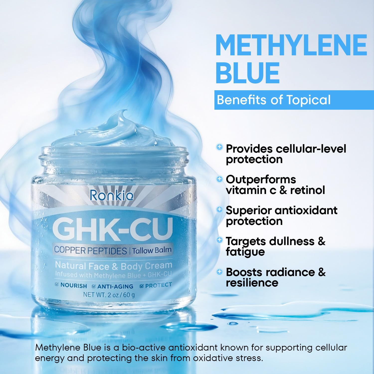 RONKIE copper-peptide cream bottle highlights firmness support for aging skin
