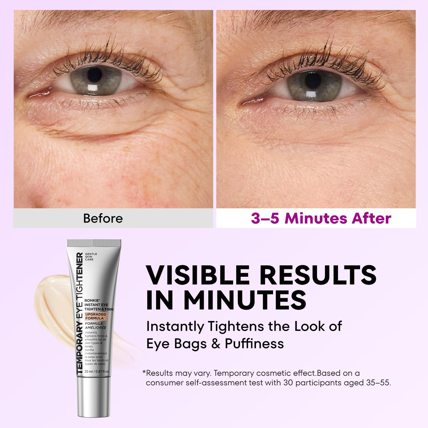 Close-up of the lightweight formula for smooth, non-pilling under-eye application by RONKIE.