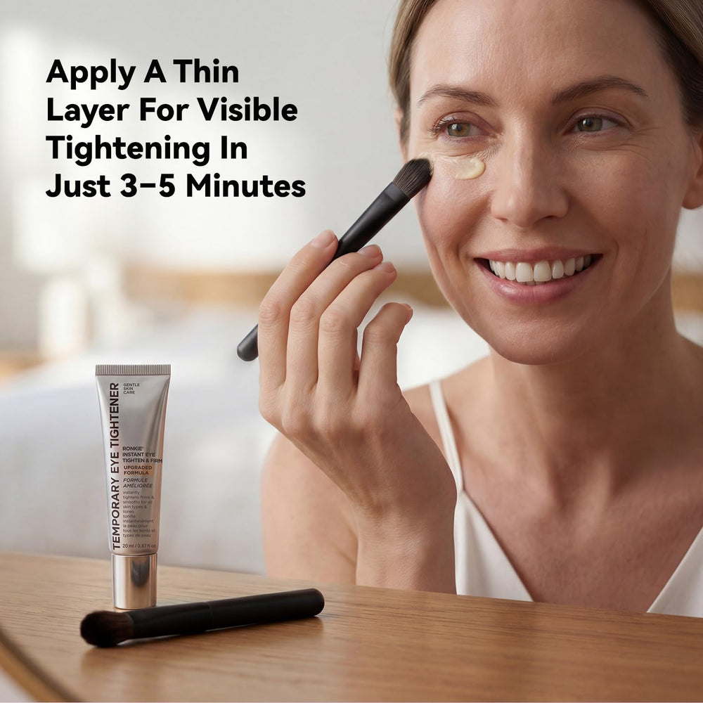 Makeup-ready finish from RONKIE Eye Tightener, compatible with foundation and concealer.