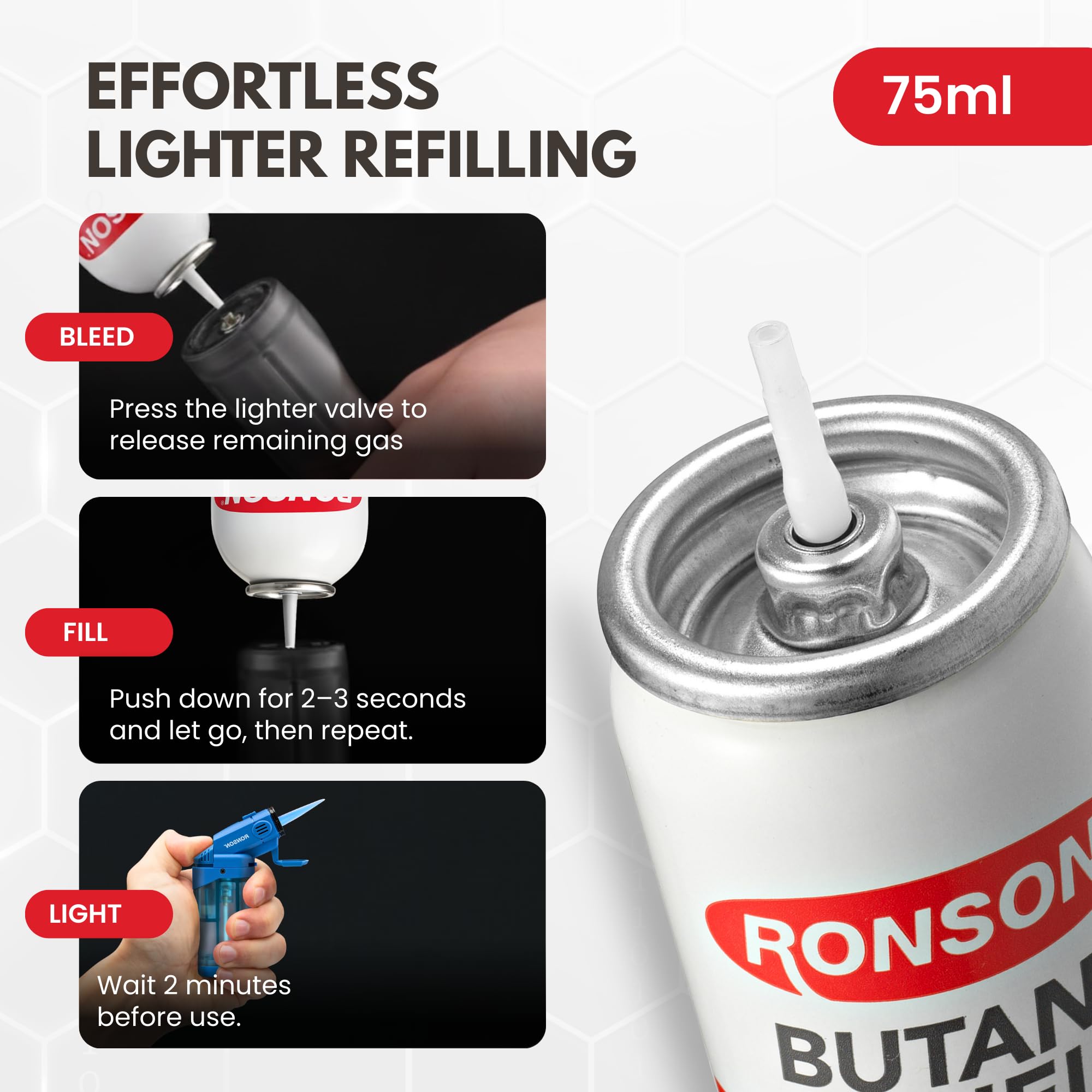 Ronson odorless flame provides minimal smell during use.