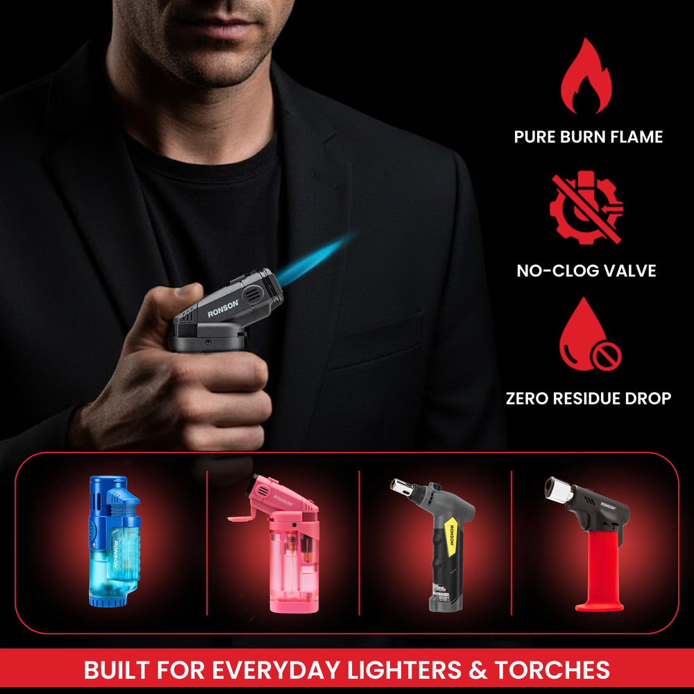 Ronson quick ignition with universal tip and consistent burn.