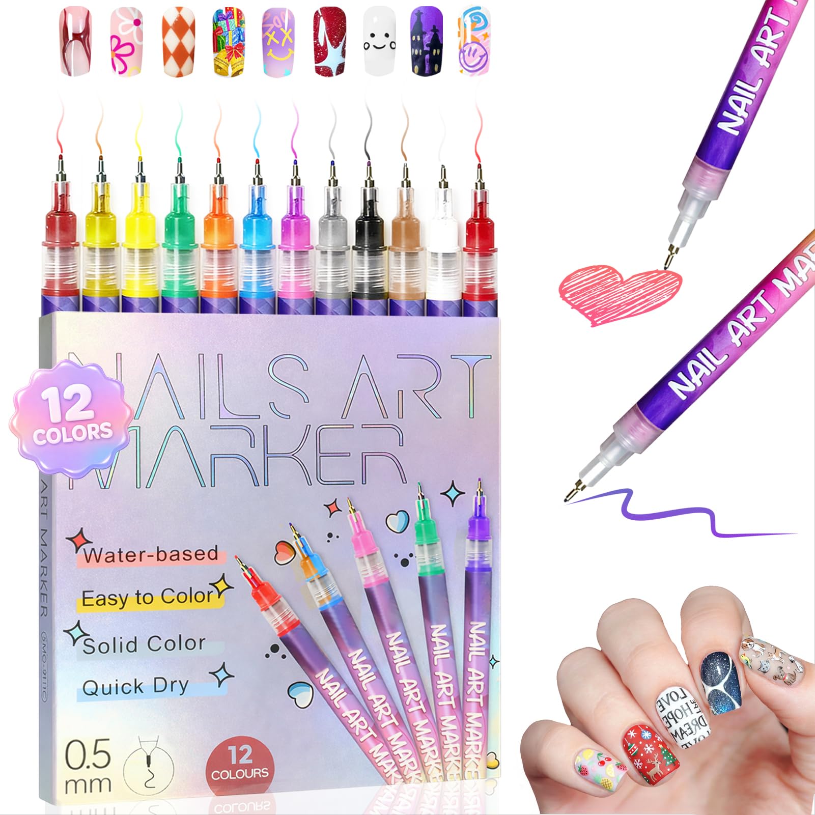 RONYUTON 12-colors nail art pens set main image showing vibrant pigments for creative nails