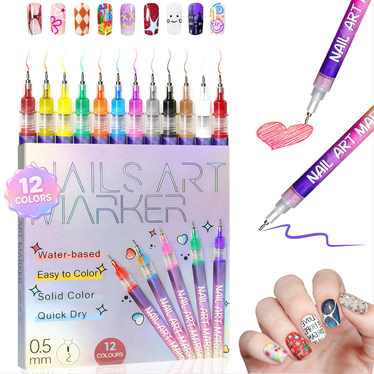 RONYUTON 12-colors nail art pens set main image showing vibrant pigments for creative nails