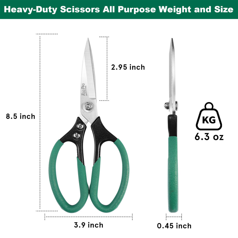 RooPro Heavy Duty Scissors leather cutting view shows strong blades for tough materials.
