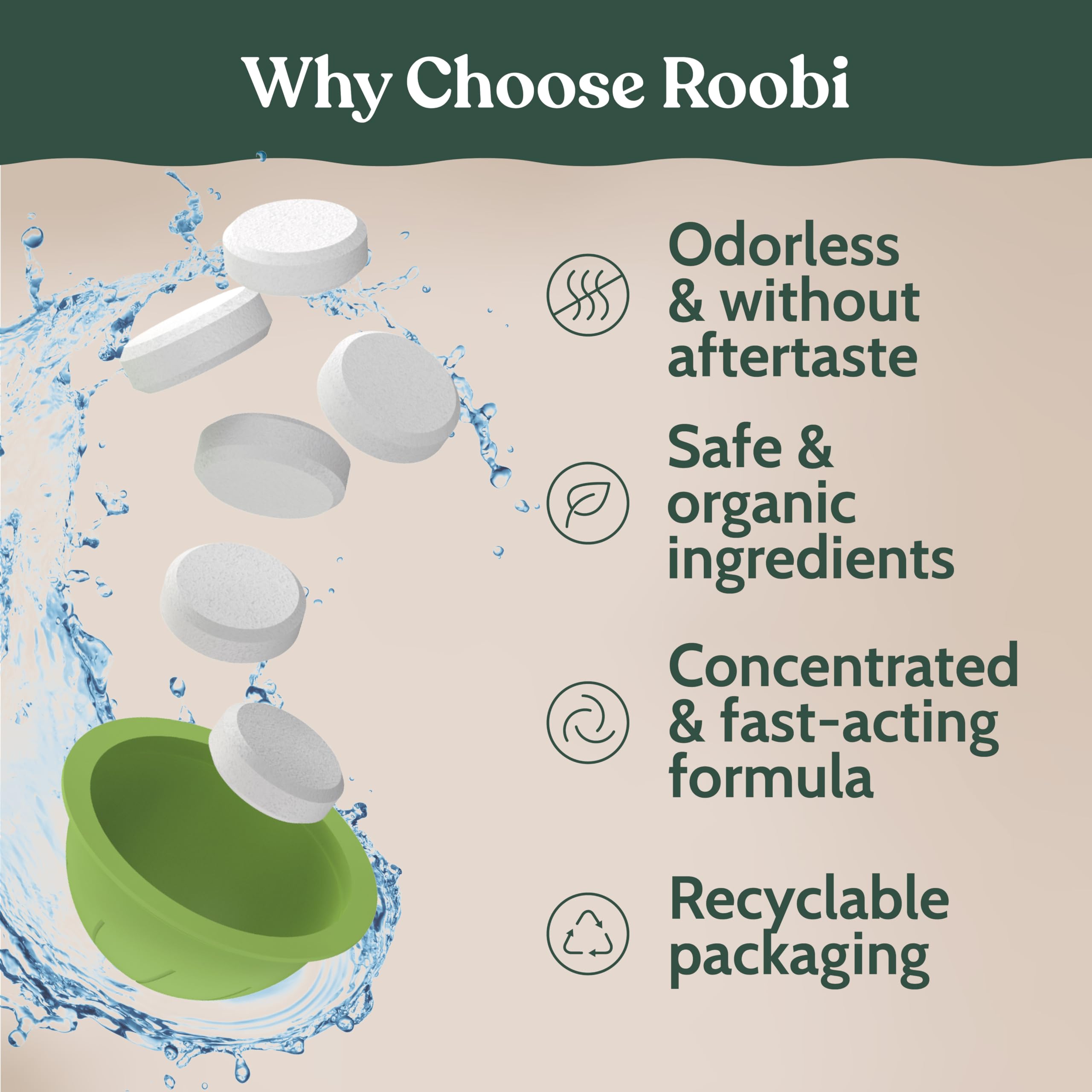 Roobi Cleaning Kit packaged tablets shows convenient 12-tablet supply for a year
