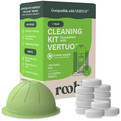 Roobi Cleaning Kit Vertuo cleaner hero shows an eco-friendly solution for fresh coffee