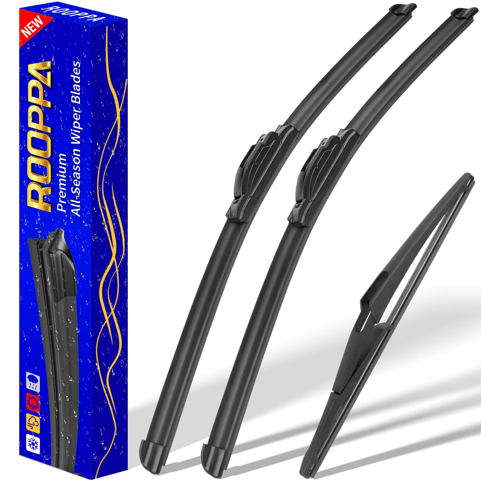 Rooppa 26-inch wiper blade on car windshield for rain visibility
