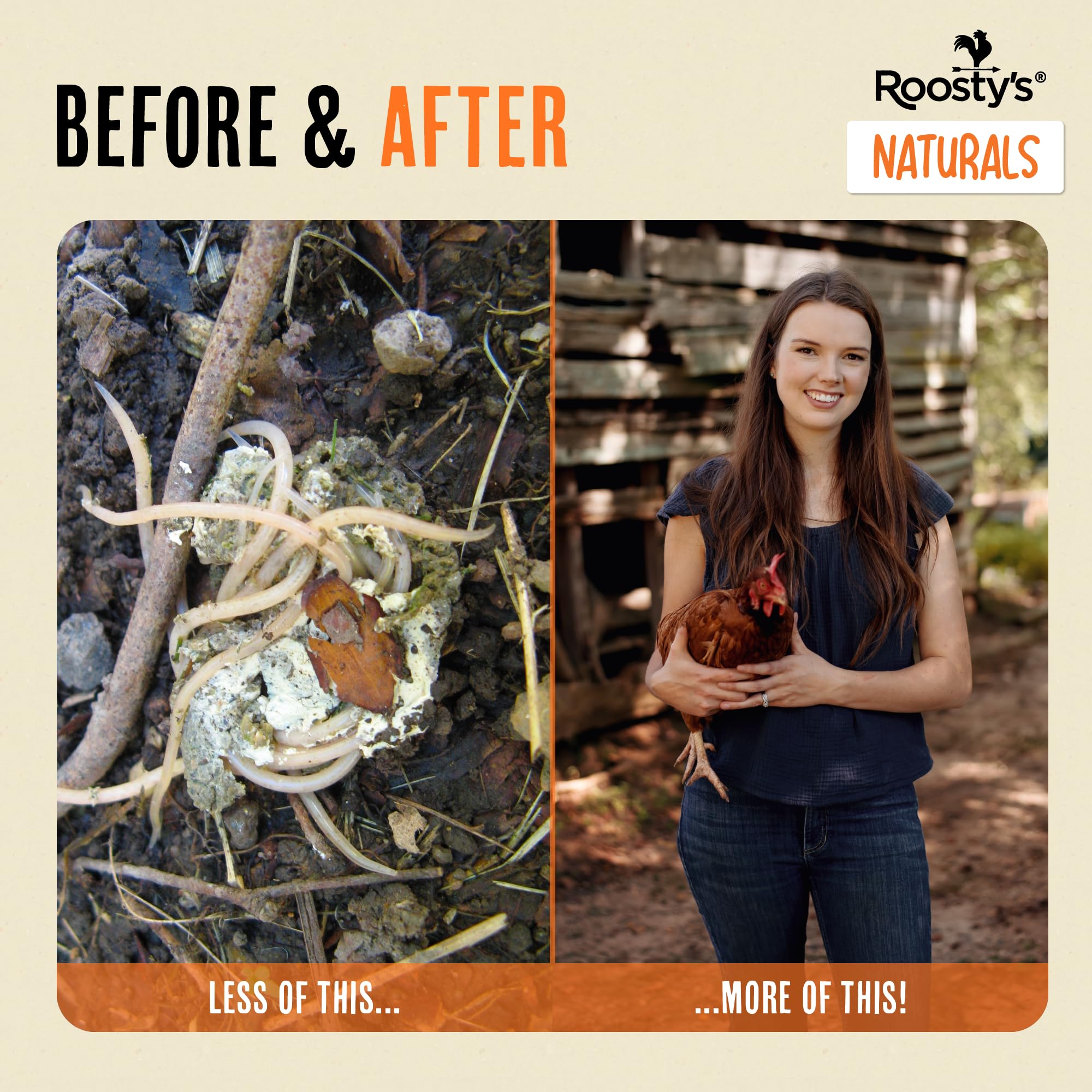 Roosty's Naturals De-Wormer US facility badge signals safety and quality control.