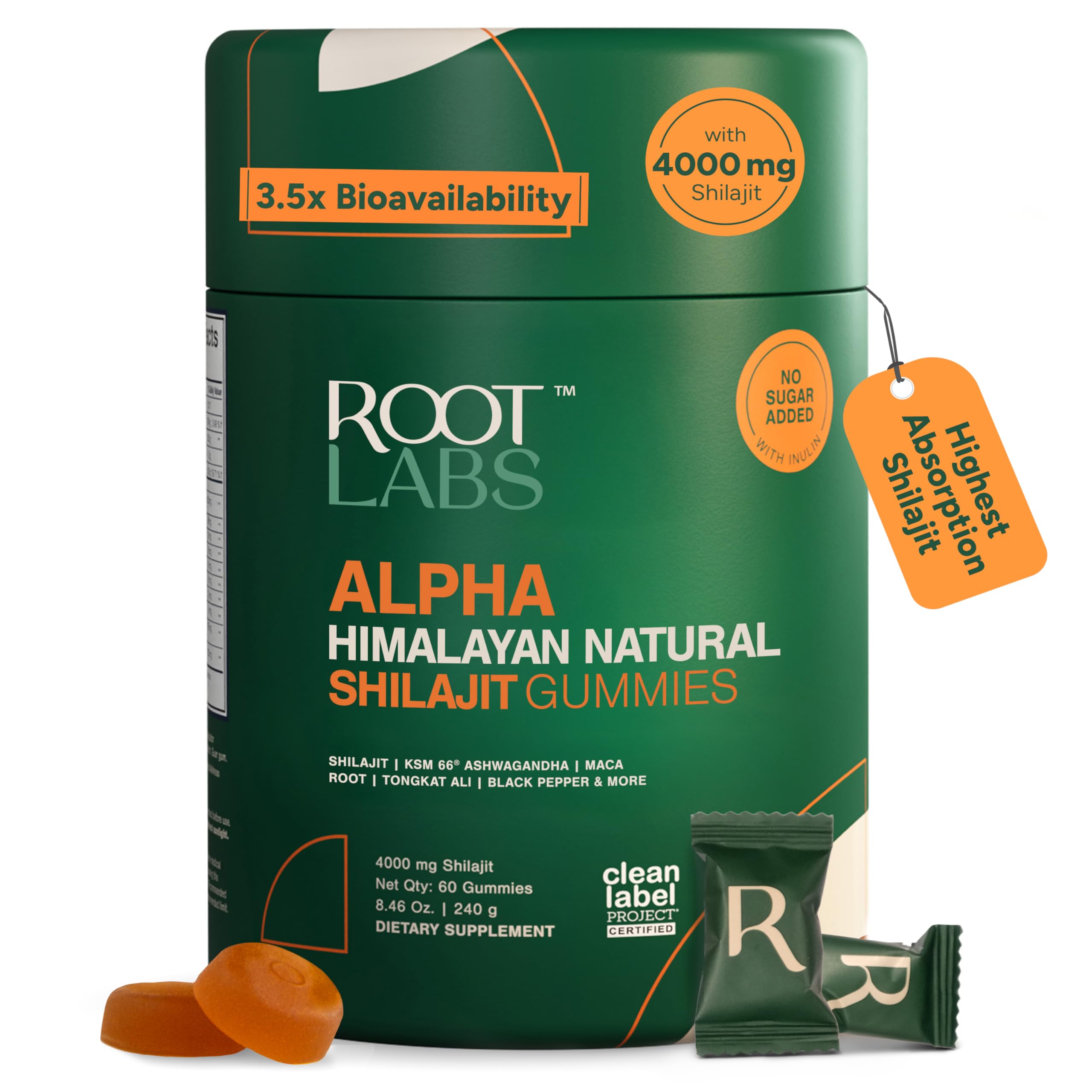 ROOT LABS Alpha Shilajit Gummies bottle for daily vitality.