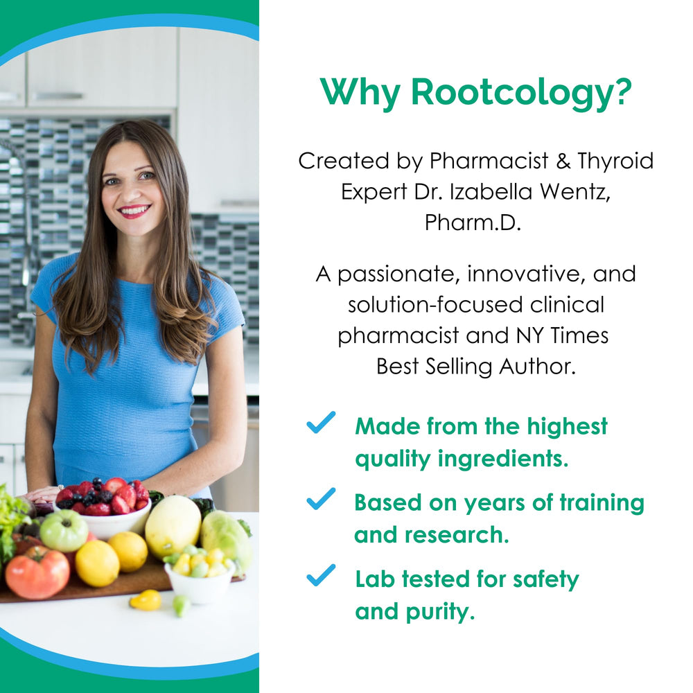 Rootcology pills on a tray suggest easy daily dosing for cognitive clarity.