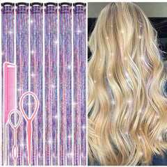 Rootoo Dreamy Colorful Fairy Hair Tinsel Kit clip-in adds radiant sparkle for festivals.