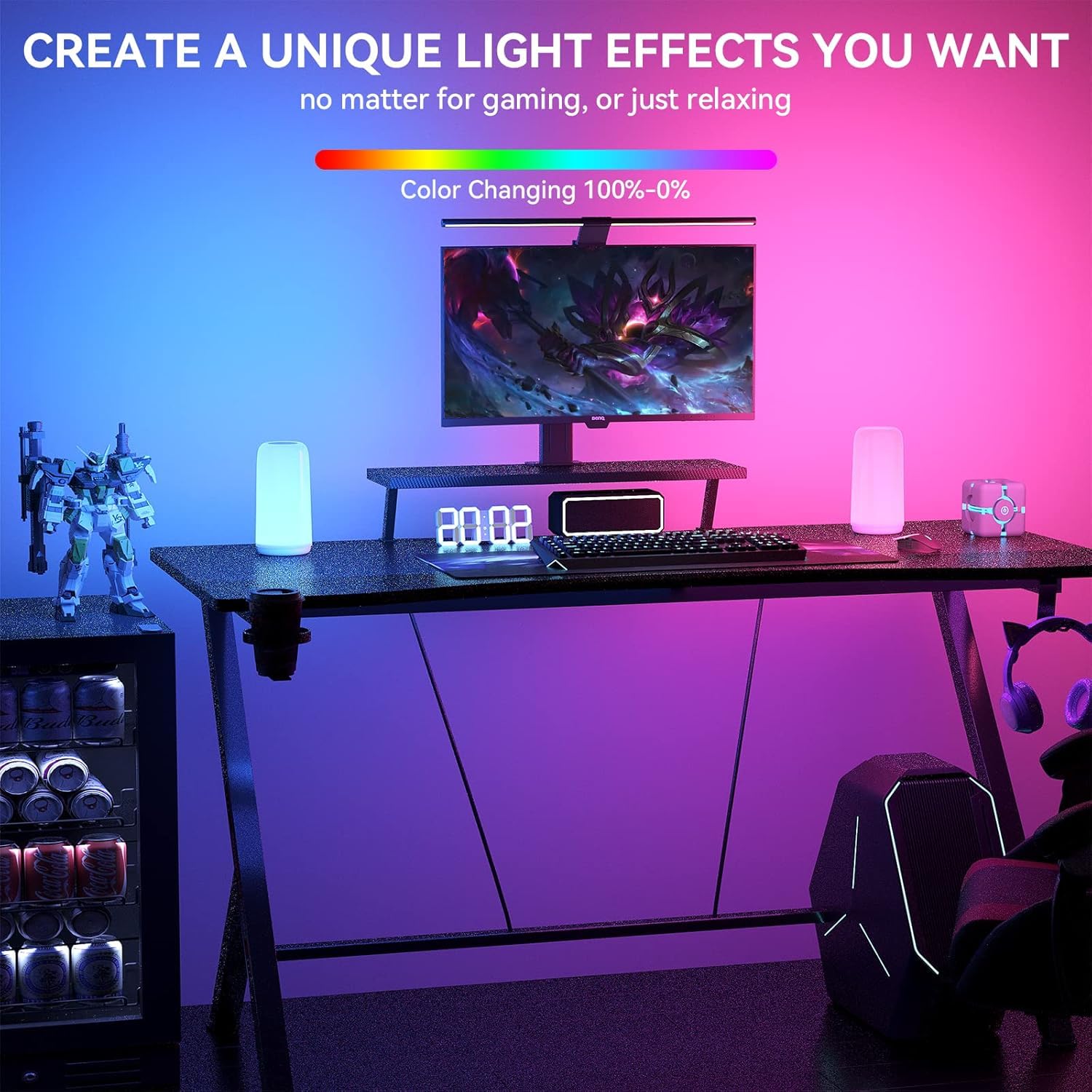 ROOTRO warm white light option creates cozy nighttime atmosphere.