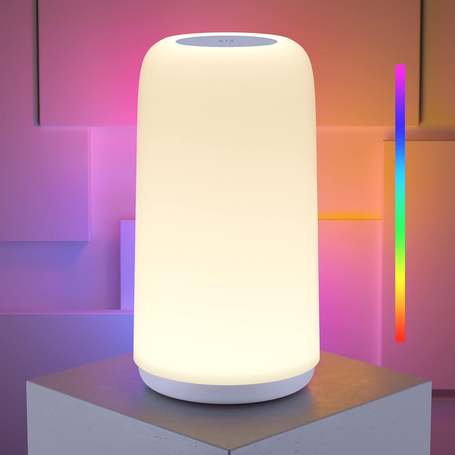 ROOTRO Touch Bedside Table Lamp in RGB mode for ambient color lighting.