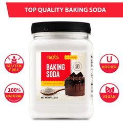 Roots Circle Baking Soda powder close-up with smooth fine texture for even mixing