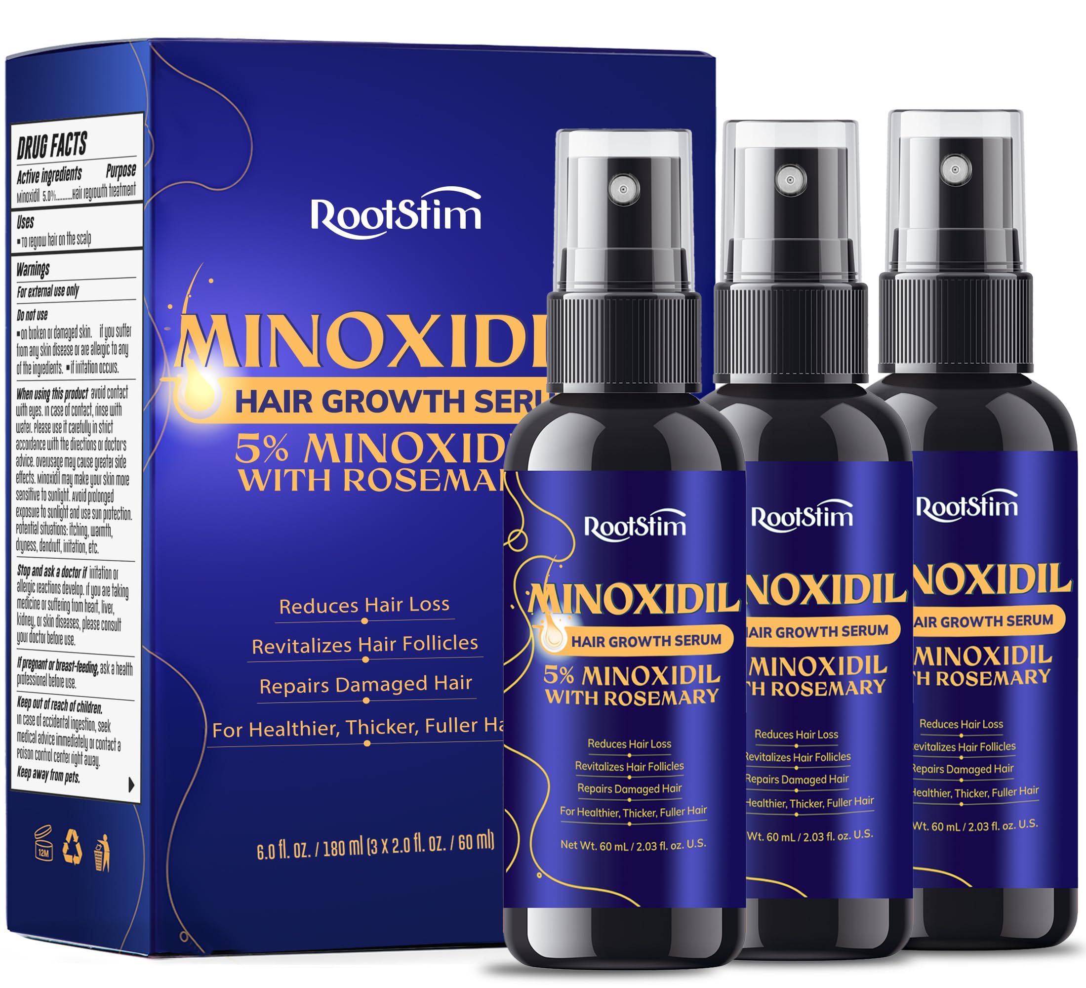 RootStim 5% Minoxidil bottle front view for thinning hair support.
