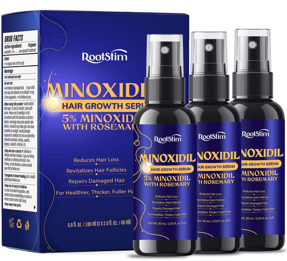 RootStim 5% Minoxidil bottle front view for thinning hair support.
