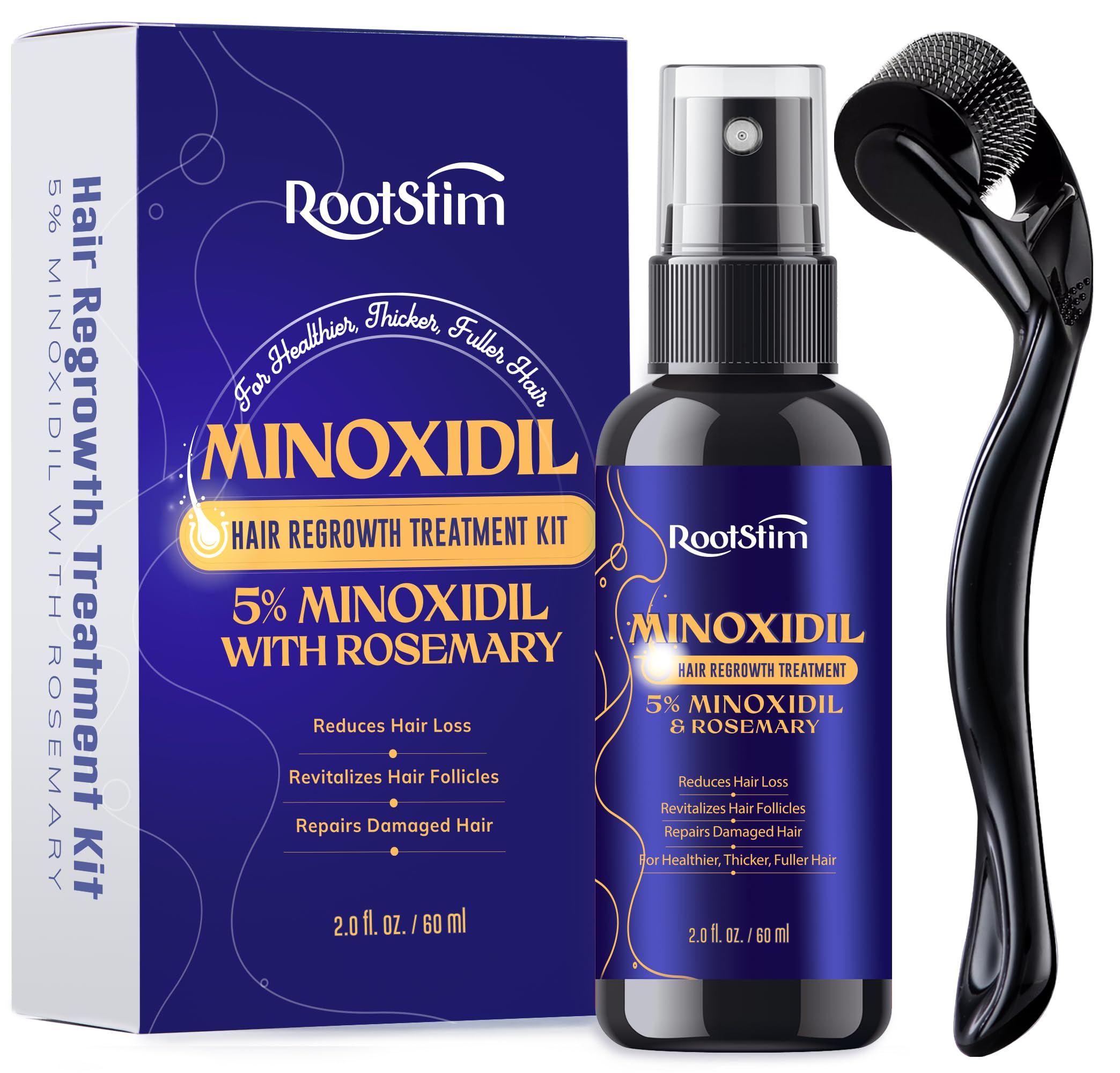 RootStim Minoxidil bottle with rosemary for 2 oz spray, supporting healthier-looking hair