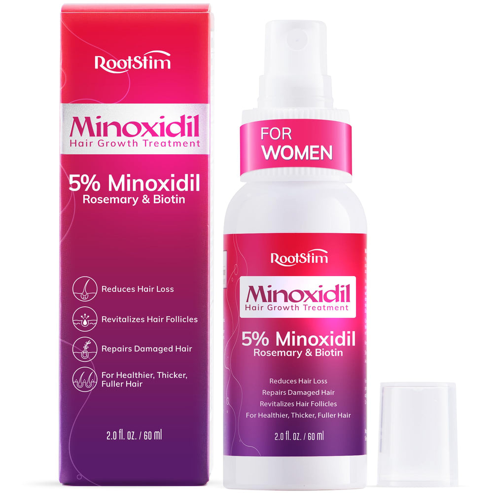 RootStim minoxidil bottle 2oz shown for convenient daily use on thinning areas