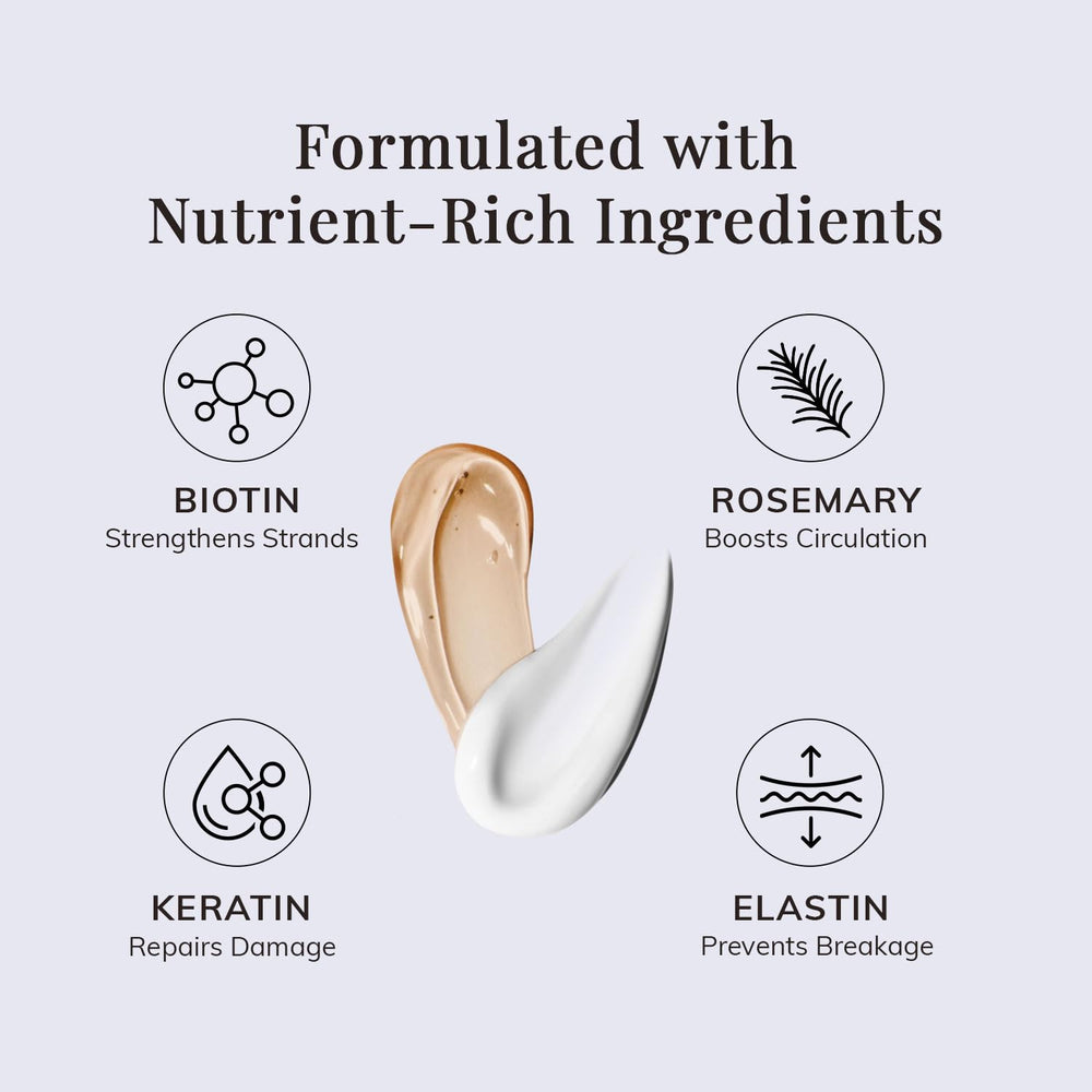 Close-up of rosemary and biotin ingredients in the RootStim formula.