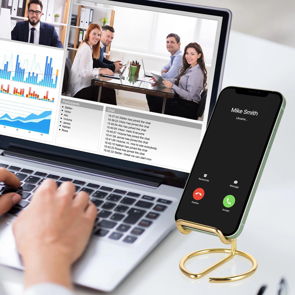 ROPOSY gold cell phone stand on desk as versatile accessory