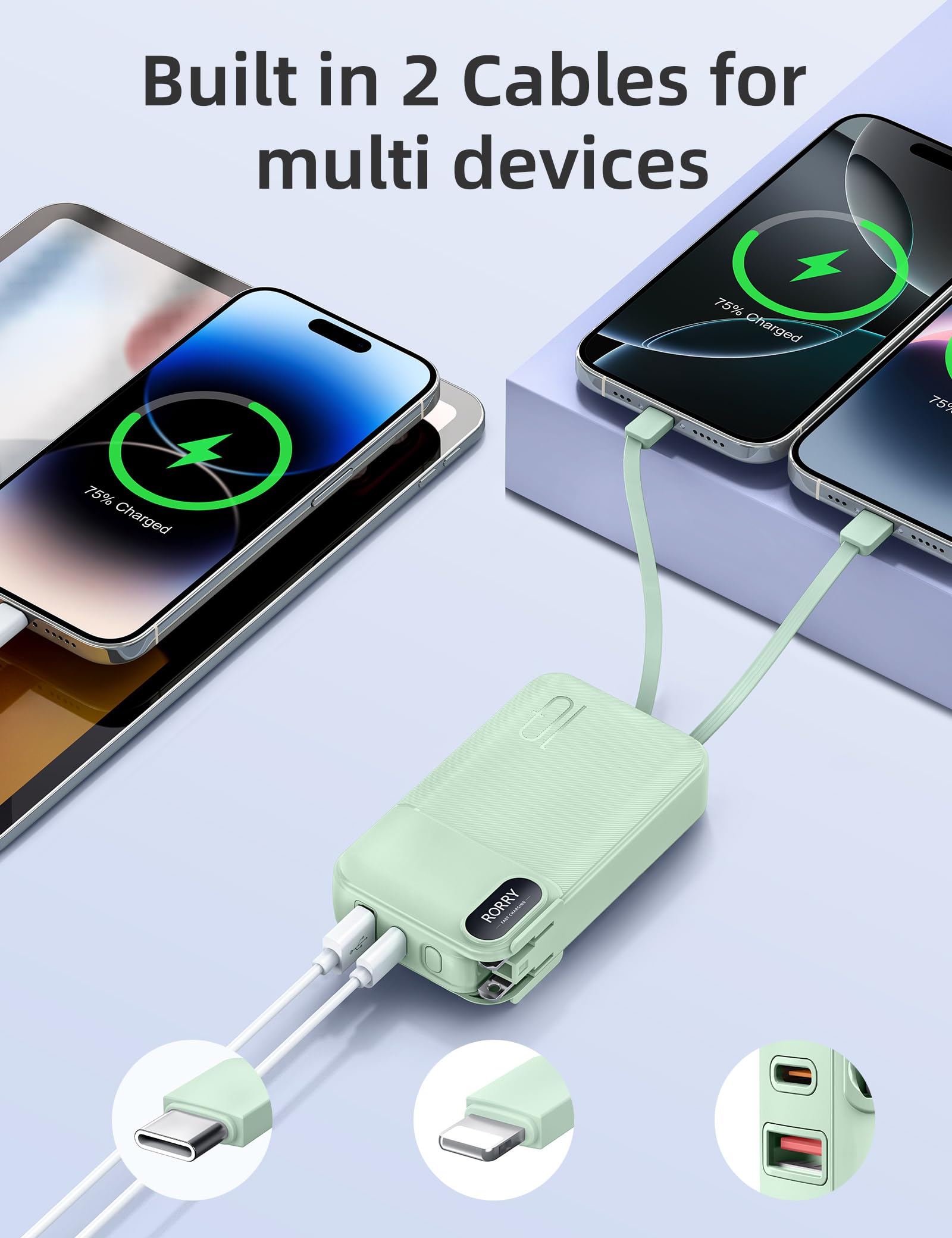 RORRY 22.5W fast charging powers devices quickly on the go.