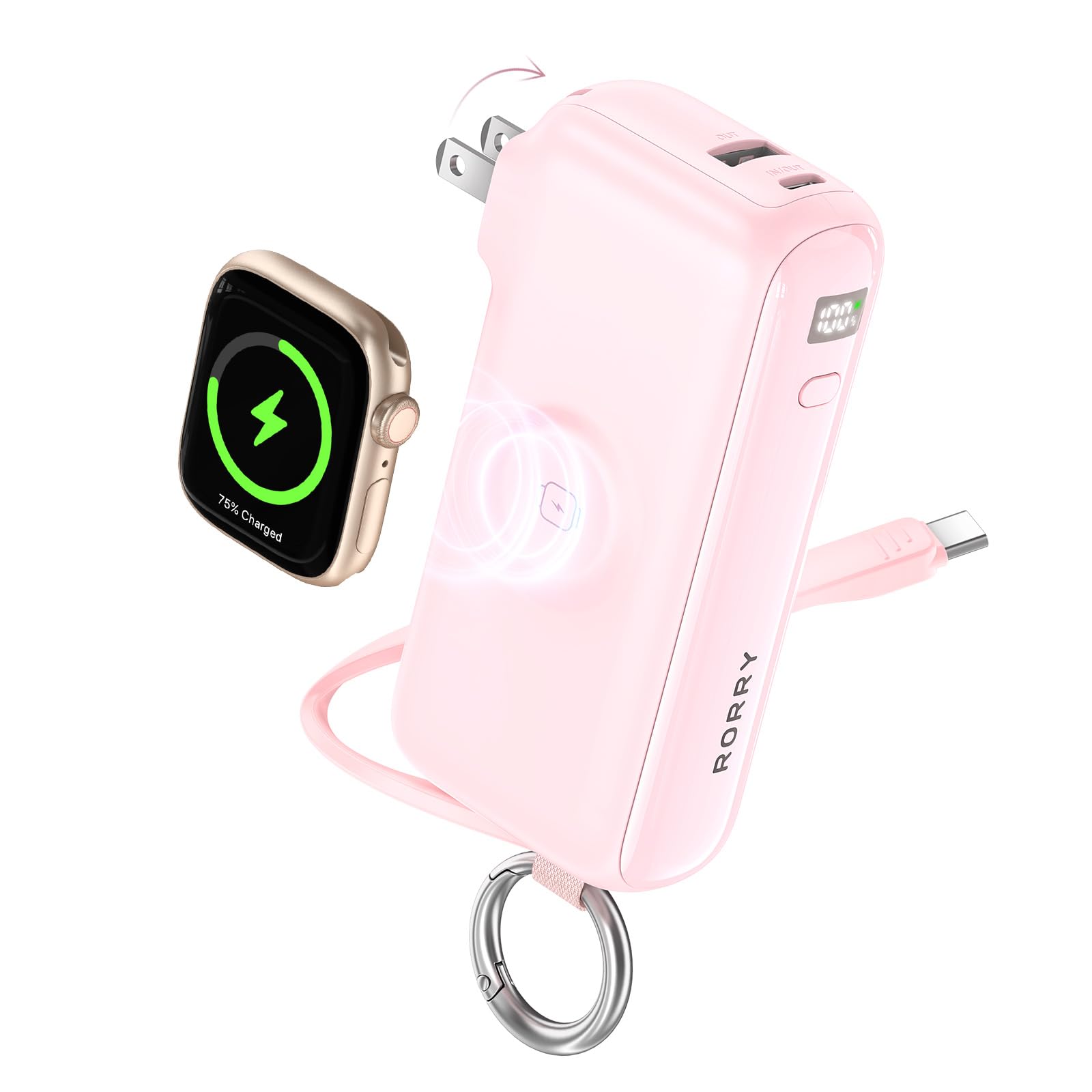 RORRY Flow 10000mAh front view showing compact, all-day portable charging.