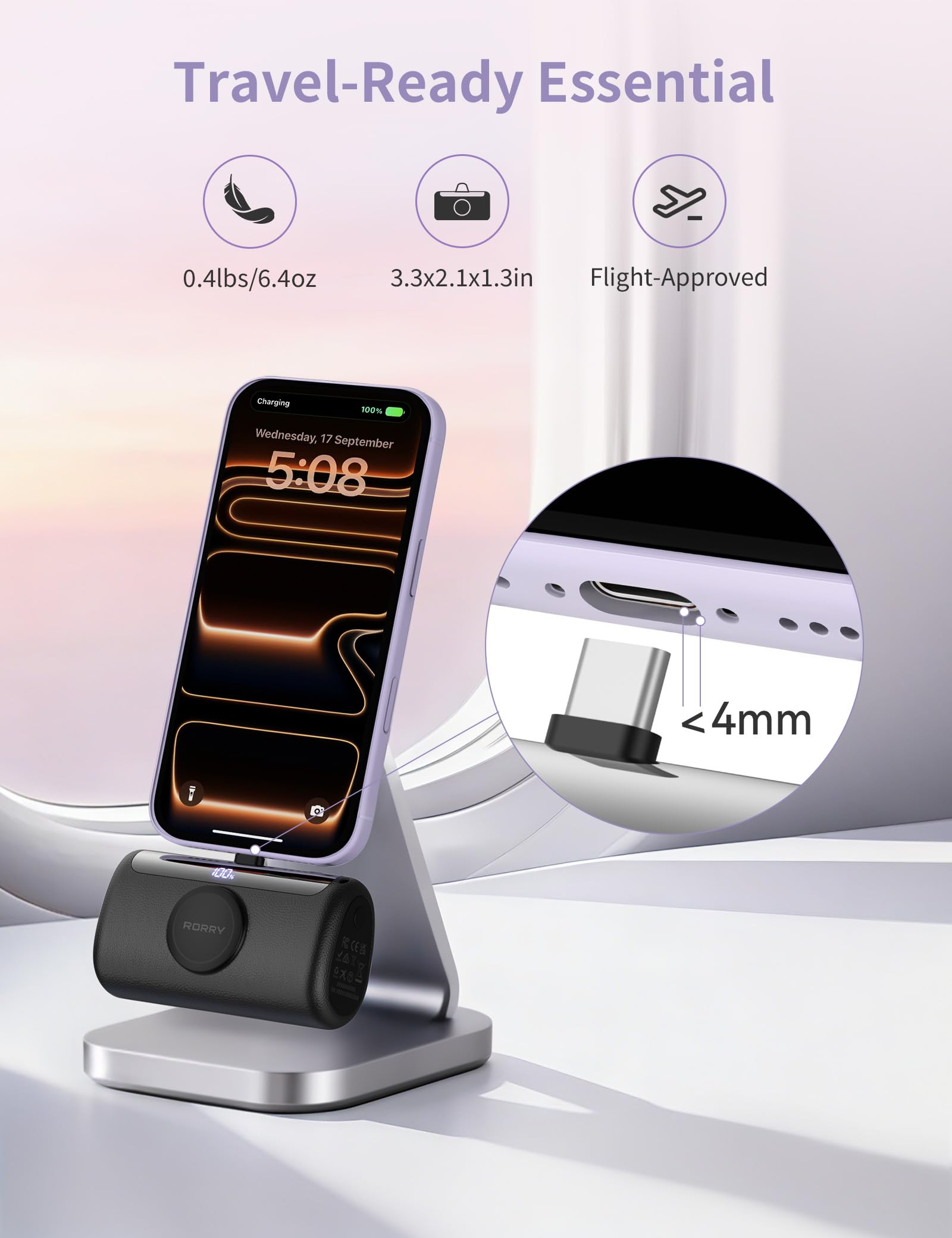 RORRY PalmGo Apple Watch charging dock for convenient wearables on the move.