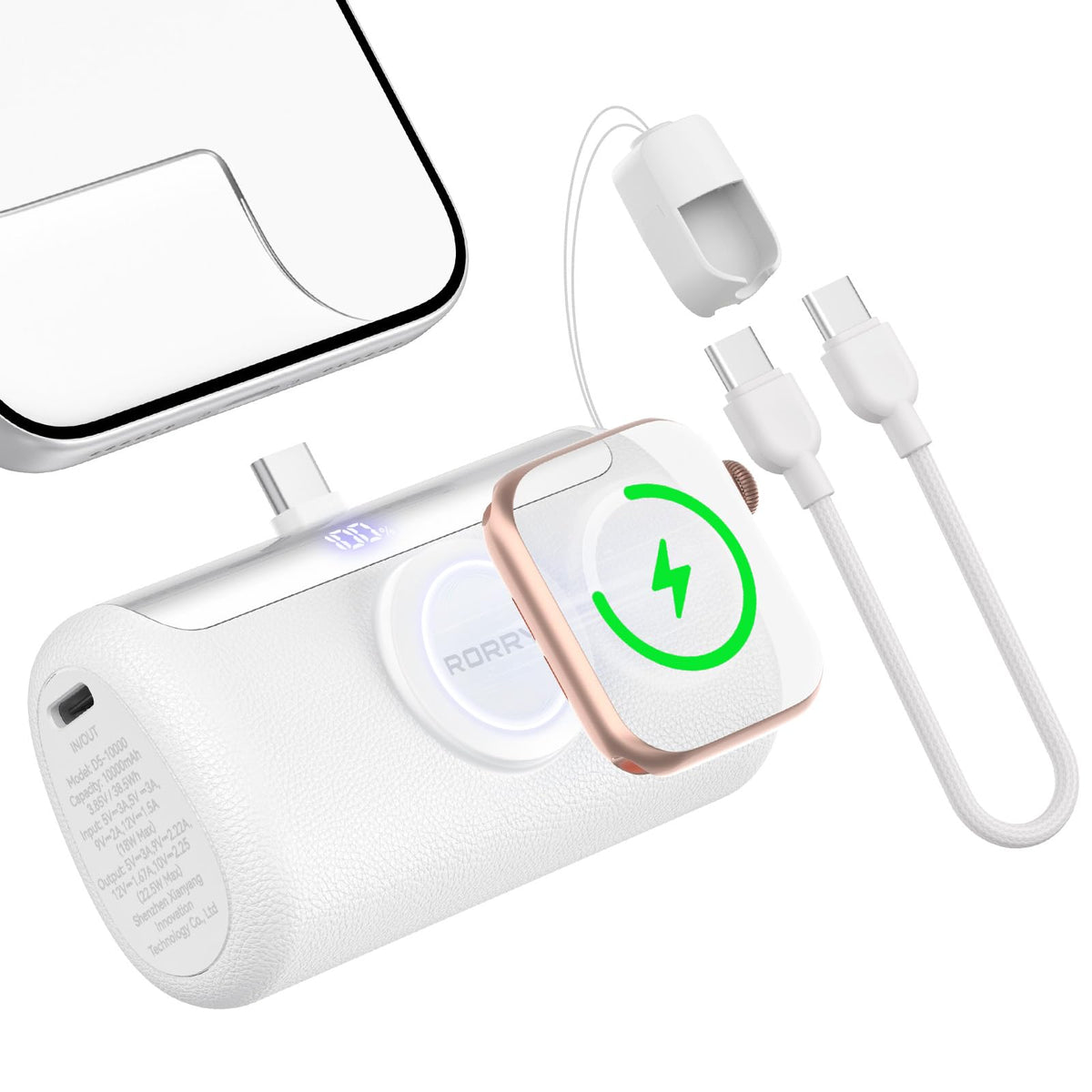 RORRY PalmGo built-in USB-C connector for clutter-free on-the-go charging.