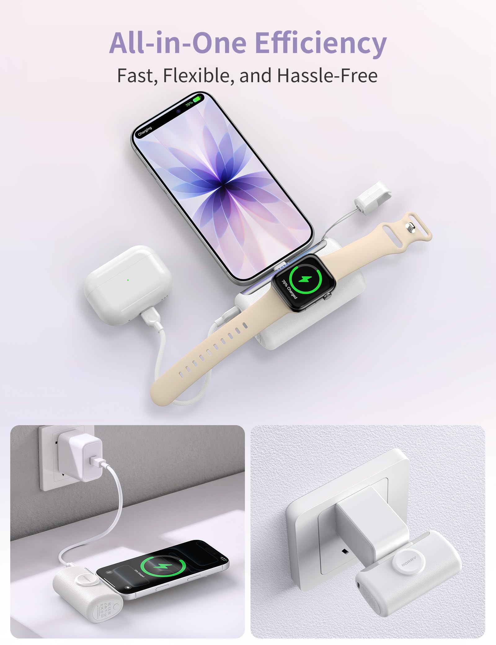 RORRY PalmGo Apple iPhone and iPad compatibility for flexible charging.