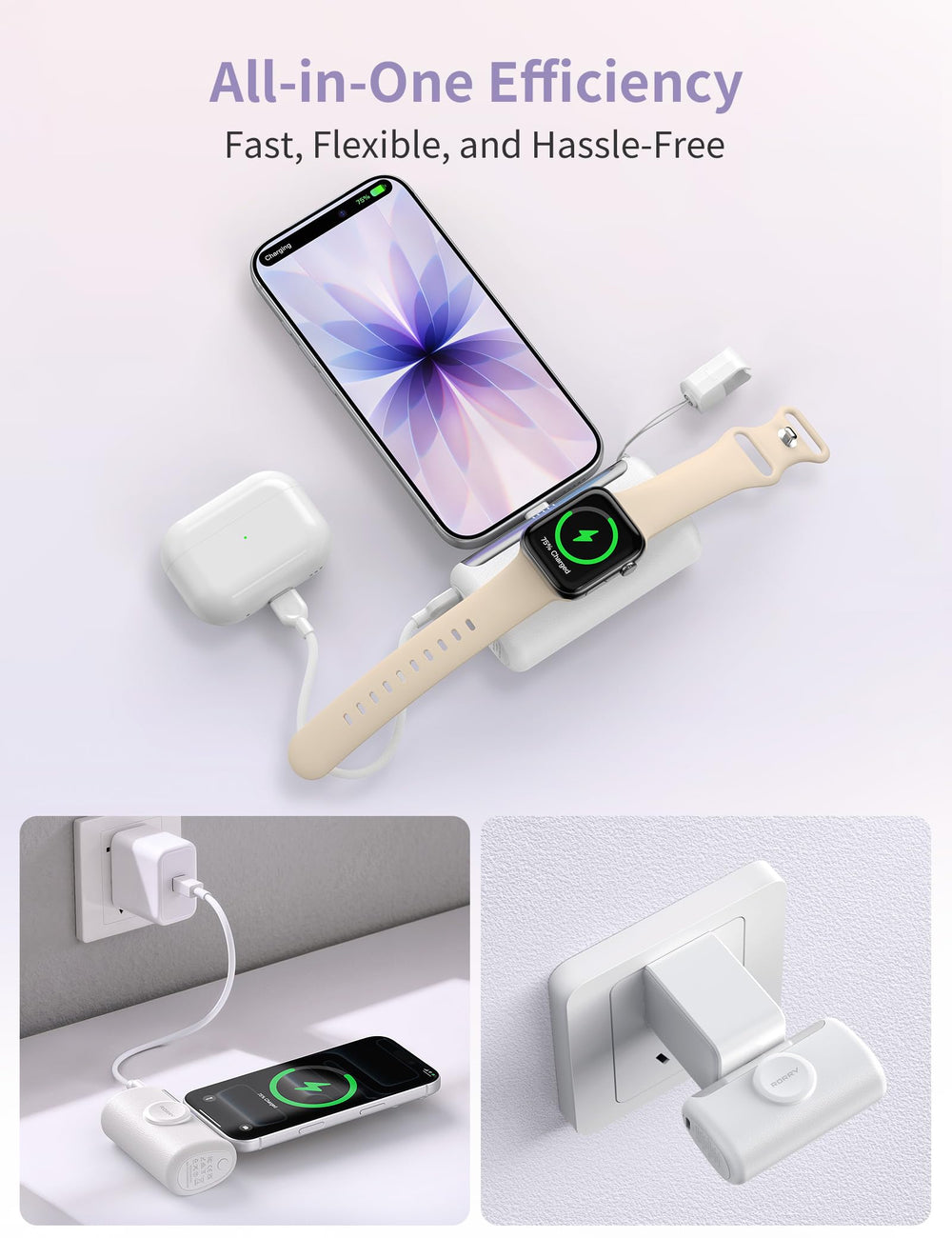 RORRY PalmGo Apple iPhone and iPad compatibility for flexible charging.