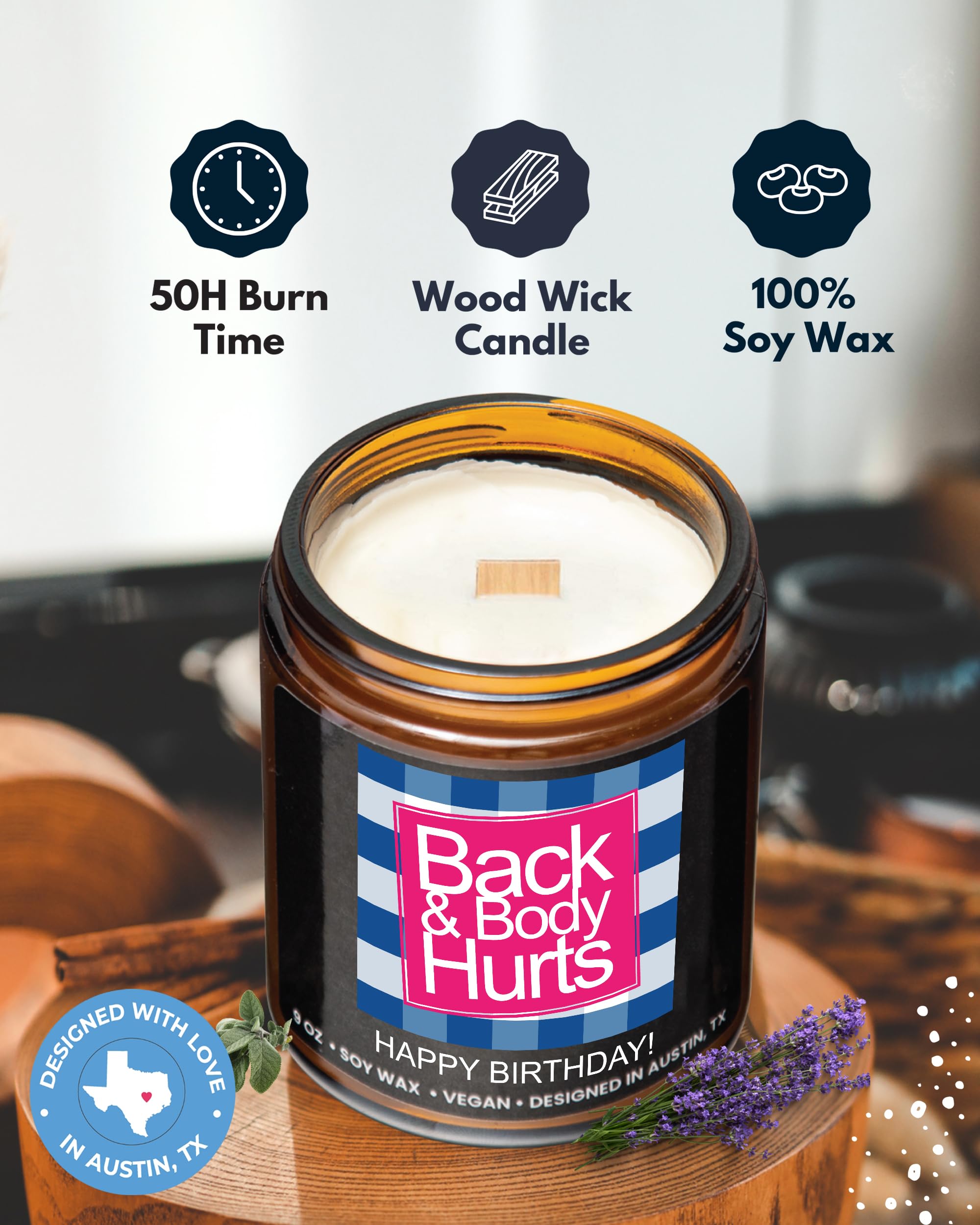 Rosa Vila wood wick candle close-up showing warm glow in festive packaging