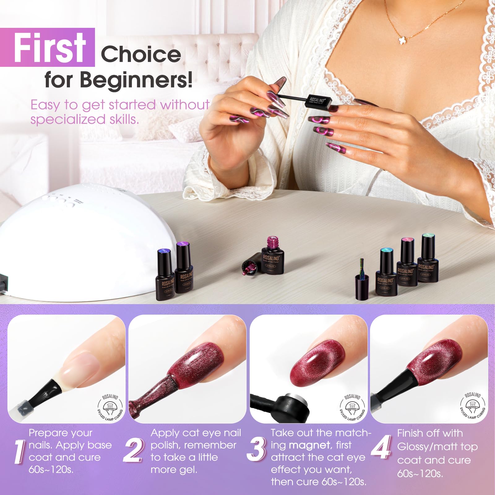 ROSALIND base and top coats boost compatibility for lasting polish.