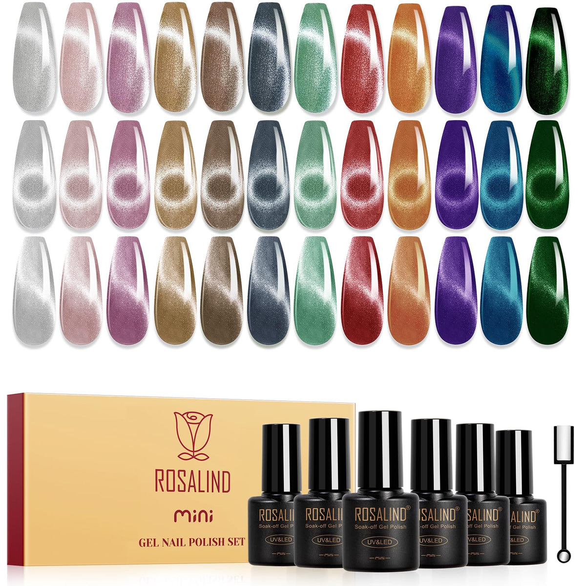 ROSALIND cat-eye gel nail polish 12 colors with magnetic finish for glamorous nails.
